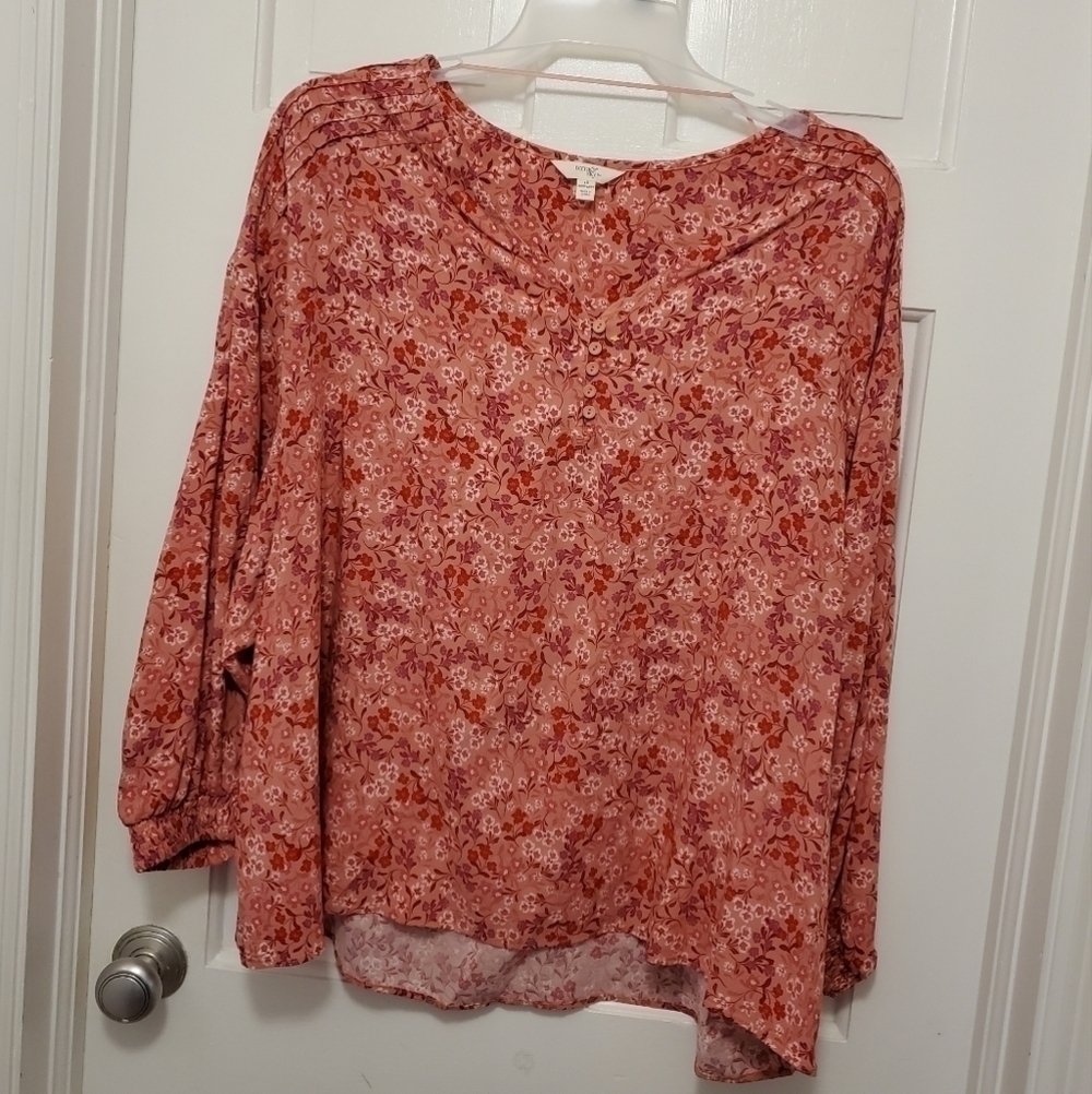NWT Terra & Sky Pink & Purple Henley Woven Top Size 1X-16W/18W Ret. 16.98